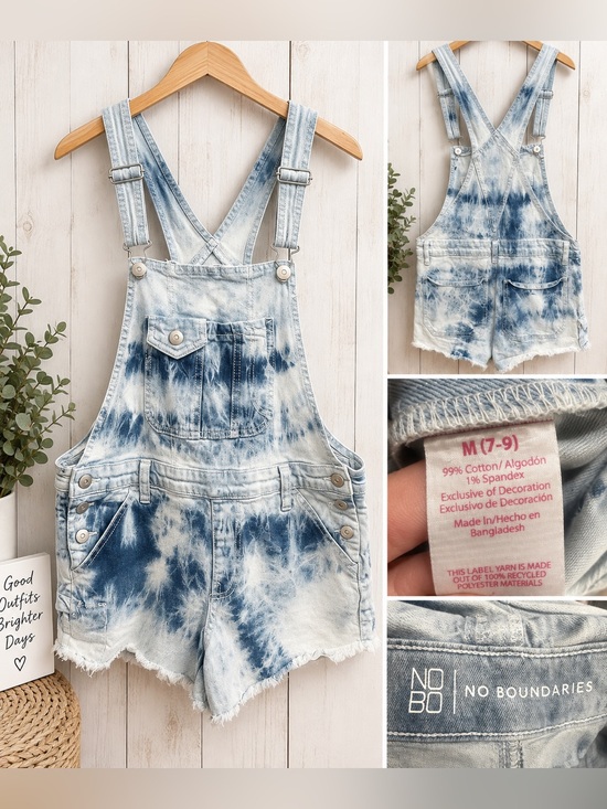 No Boundaries Pants - No Boundaries Blue and White Tie-Dye Denim Short Overalls Preloved